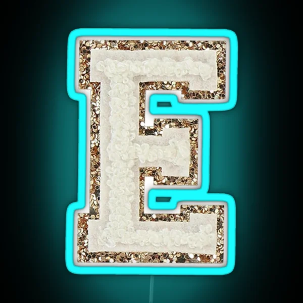 E Blanc Glitter Varsity Letter Patches RGB Neon Sign