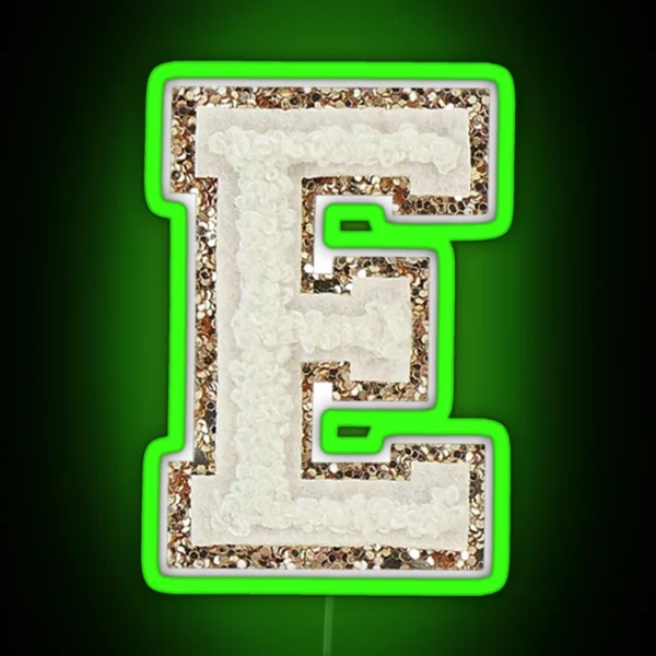 E Blanc Glitter Varsity Letter Patches RGB Neon Sign