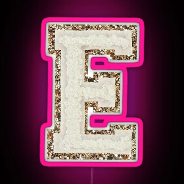 E Blanc Glitter Varsity Letter Patches RGB Neon Sign