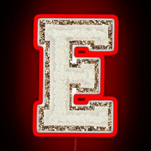 E Blanc Glitter Varsity Letter Patches RGB Neon Sign