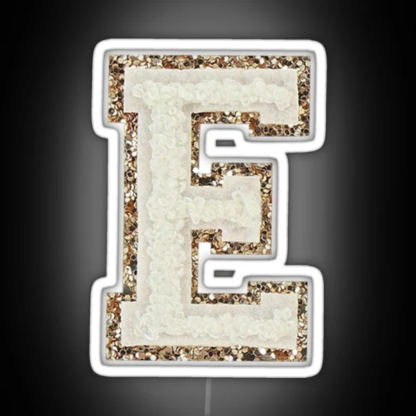 E Blanc Glitter Varsity Letter Patches RGB Neon Sign