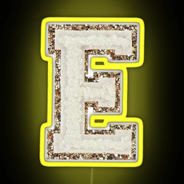 E Blanc Glitter Varsity Letter Patches RGB Neon Sign