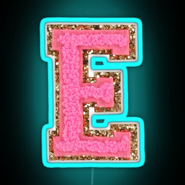 E Bubblegum Glitter Varsity Letter Patches RGB Neon Sign