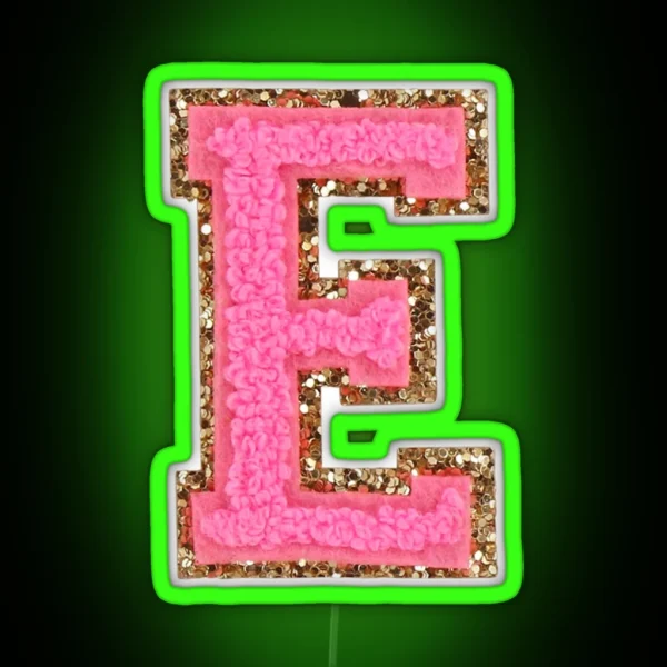 E Bubblegum Glitter Varsity Letter Patches RGB Neon Sign