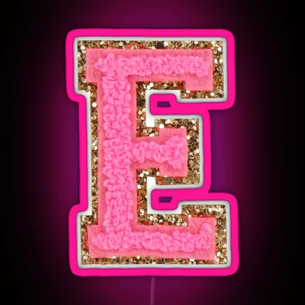 E Bubblegum Glitter Varsity Letter Patches RGB Neon Sign