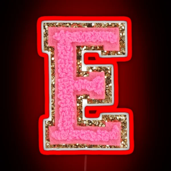 E Bubblegum Glitter Varsity Letter Patches RGB Neon Sign