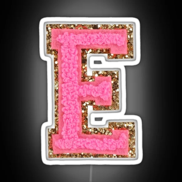 E Bubblegum Glitter Varsity Letter Patches RGB Neon Sign