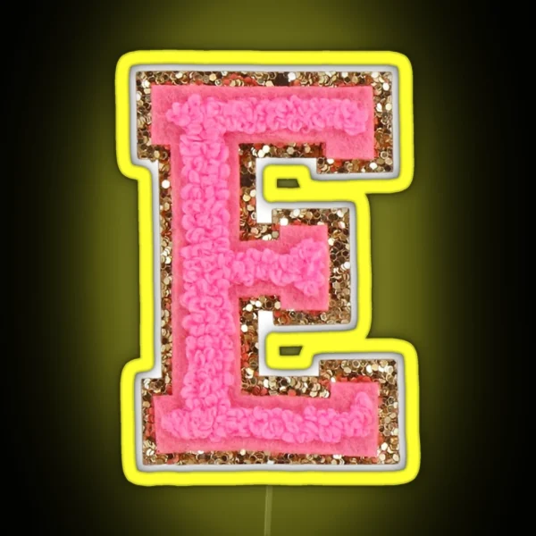E Bubblegum Glitter Varsity Letter Patches RGB Neon Sign