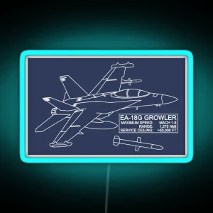 EA 18G Growler Jet Fighter Plane Blueprint Infographic Diagram RGB Neon Sign