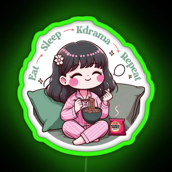 Eat Sleep Kdrama Repeat Lettering Funny Kdrama RGB Neon Sign