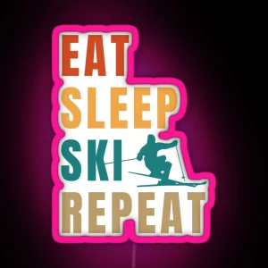 Eat Sleep Ski Repeat Ski Lover Gift RGB Neon Sign