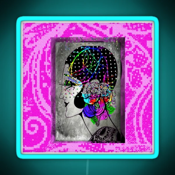 Elegant Woman In A Era Gone By Hair Colored RGB Neon Sign