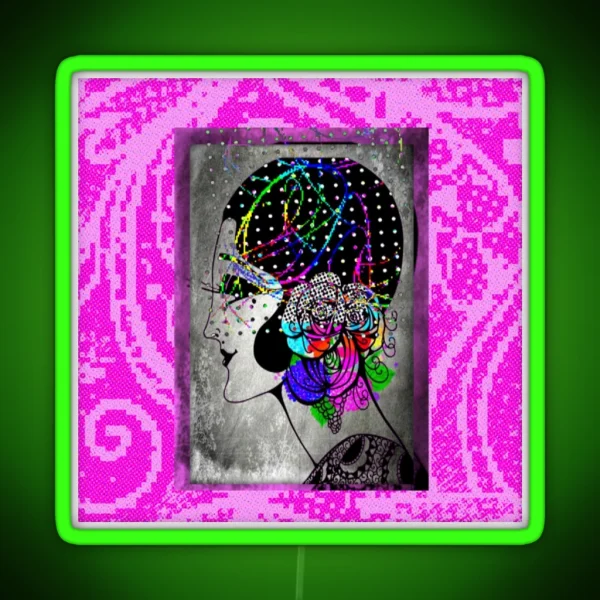 Elegant Woman In A Era Gone By Hair Colored RGB Neon Sign