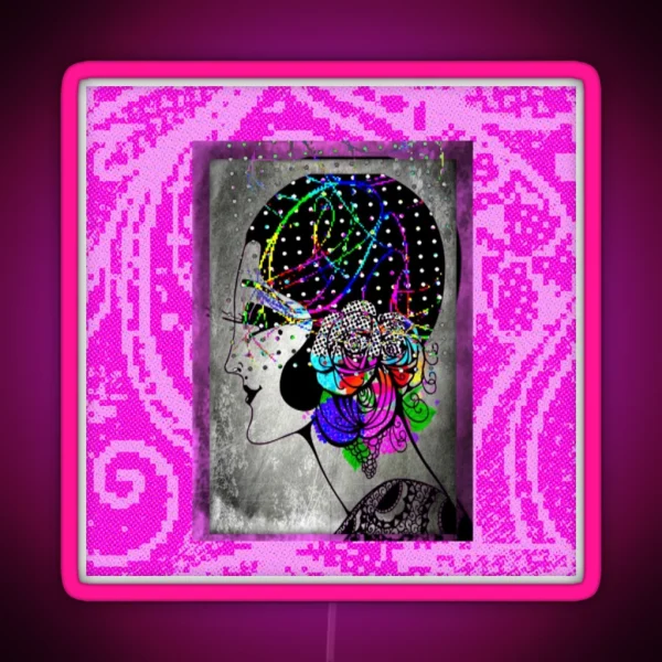 Elegant Woman In A Era Gone By Hair Colored RGB Neon Sign