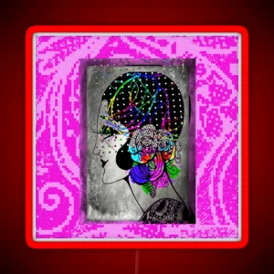 Elegant Woman In A Era Gone By Hair Colored Buns And Netting RGB Neon Sign