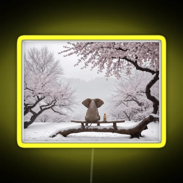 Elephant And Dog Sitting In A Snowy Japanese RGB Neon Sign