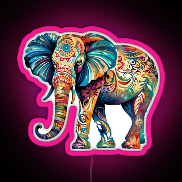 Elephant In The Room Colorful African Indian RGB Neon Sign