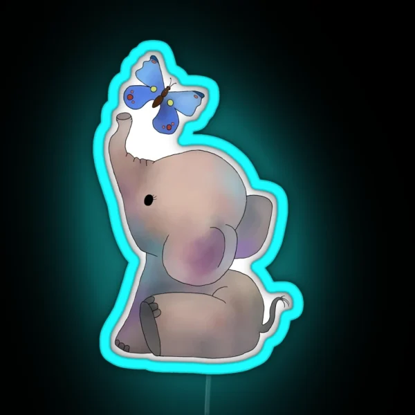 Elephant With A Butterfly RGB Neon Sign