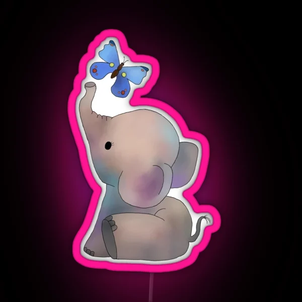 Elephant With A Butterfly RGB Neon Sign