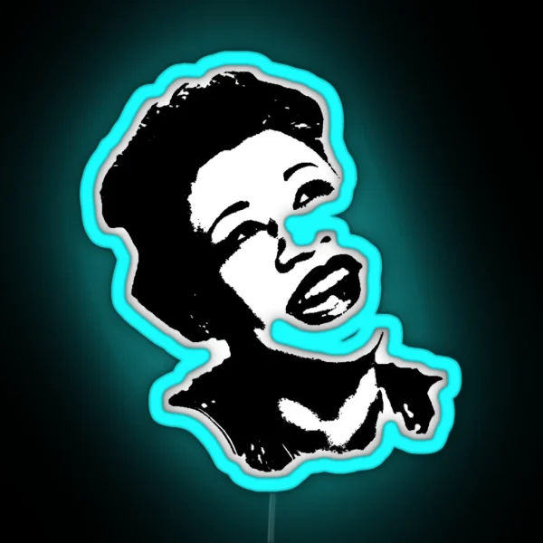 Ella Fitzgerald Face Black And White Posterized RGB Neon Sign