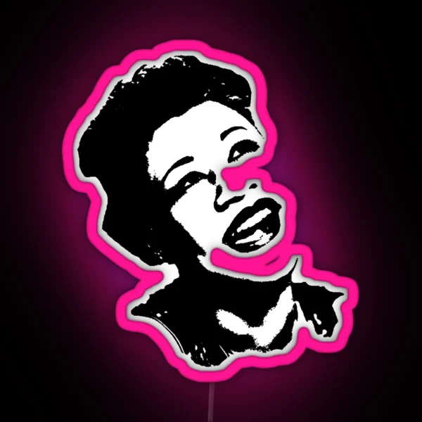 Ella Fitzgerald Face Black And White Posterized RGB Neon Sign