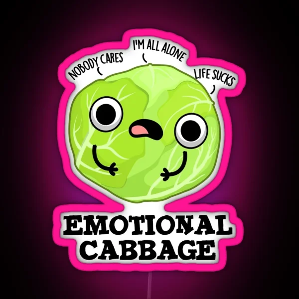Emotional Cabbage Funny Veggie Puns RGB Neon Sign