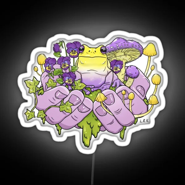Enby Frog Toadstool Handful RGB Neon Sign