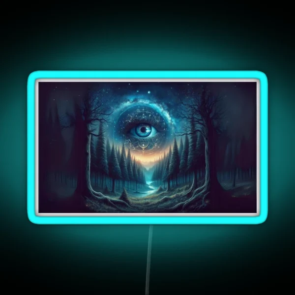 Enchanted Forest Night Sky Galaxy Eye Artwork RGB Neon Sign
