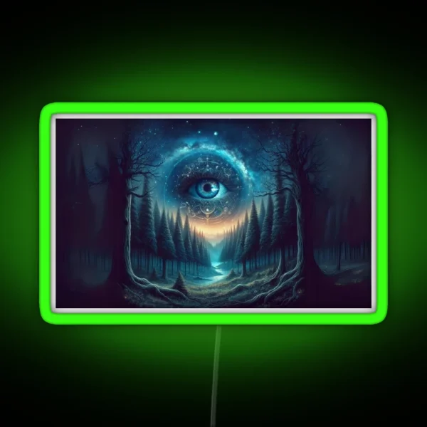 Enchanted Forest Night Sky Galaxy Eye Artwork RGB Neon Sign
