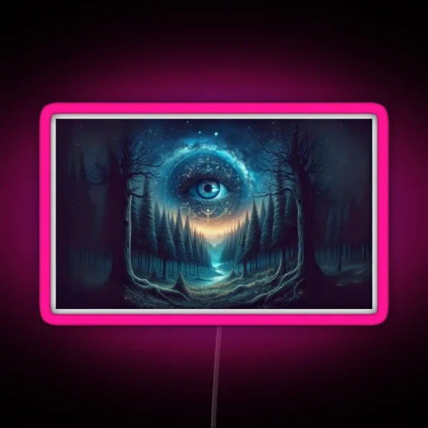Enchanted Forest Night Sky Galaxy Eye Artwork RGB Neon Sign
