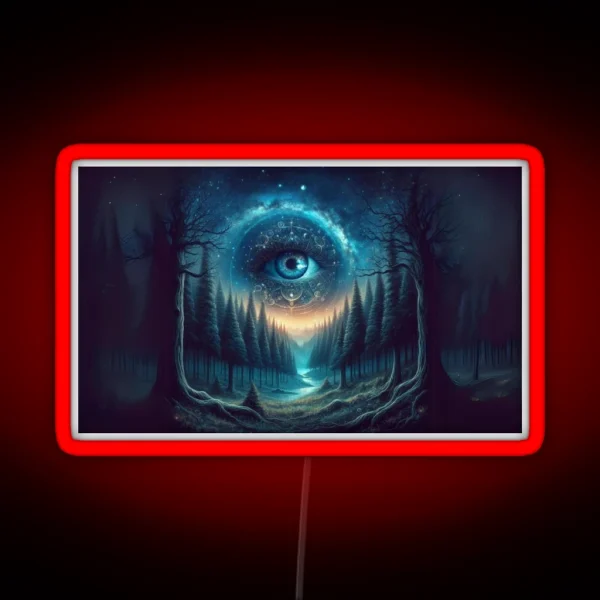 Enchanted Forest Night Sky Galaxy Eye Artwork RGB Neon Sign