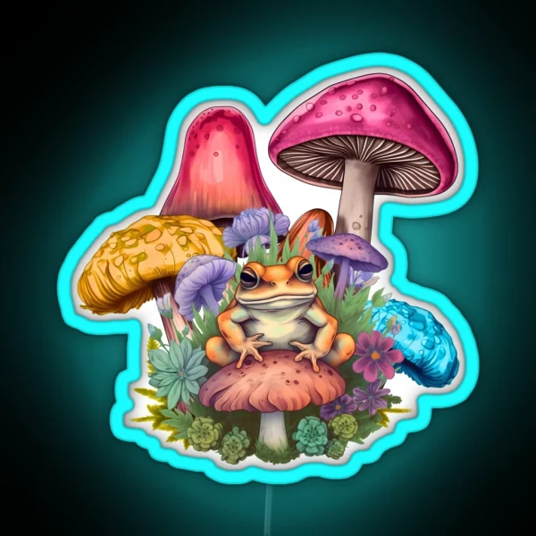 Enchanted Frog And Mushroom Scene RGB Neon Sign