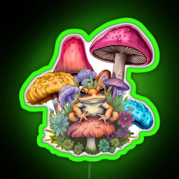 Enchanted Frog And Mushroom Scene RGB Neon Sign