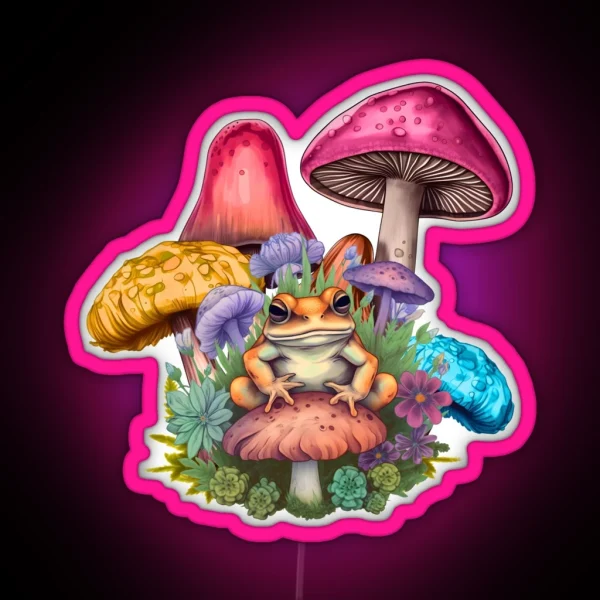 Enchanted Frog And Mushroom Scene RGB Neon Sign