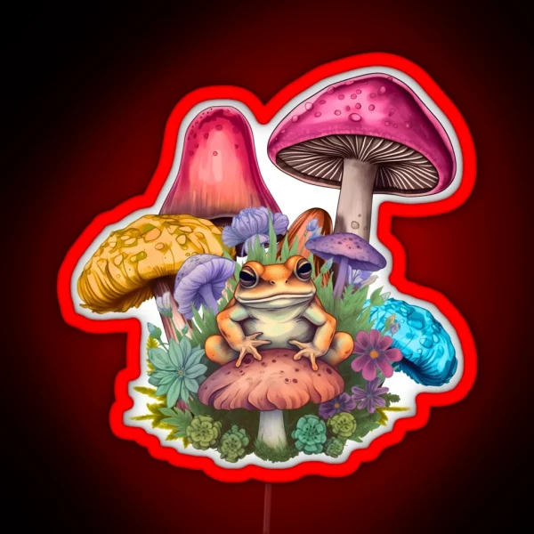 Enchanted Frog And Mushroom Scene RGB Neon Sign