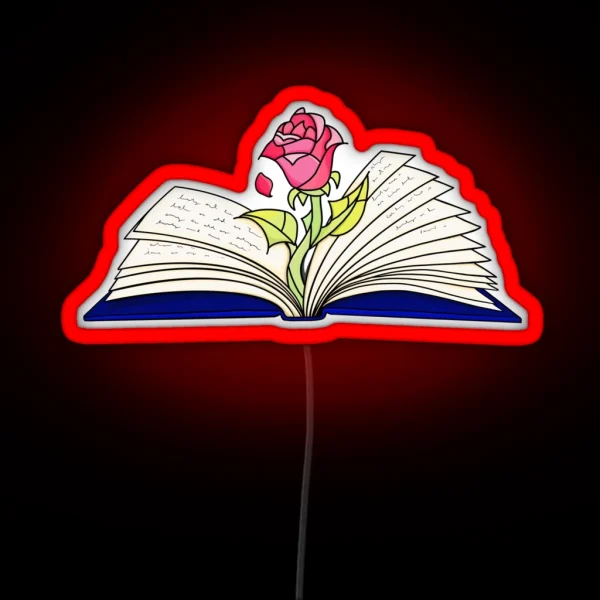 Enchanted Rose Growing From Book RGB Neon Sign