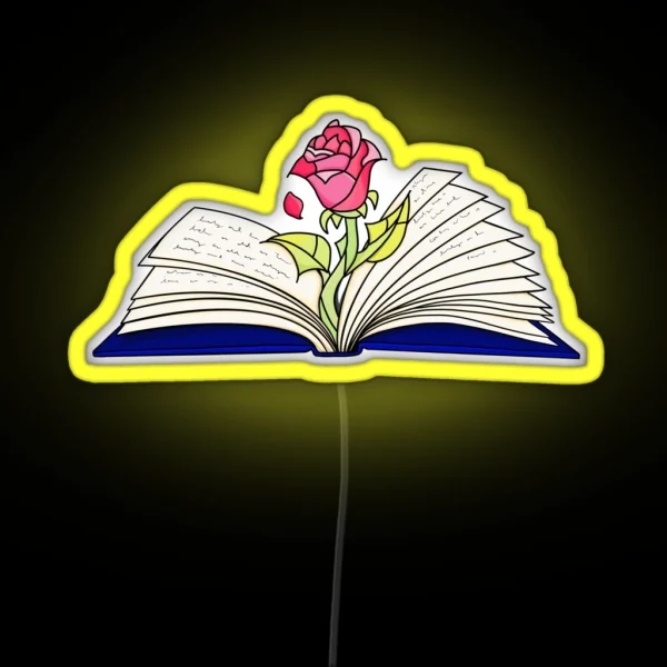 Enchanted Rose Growing From Book RGB Neon Sign