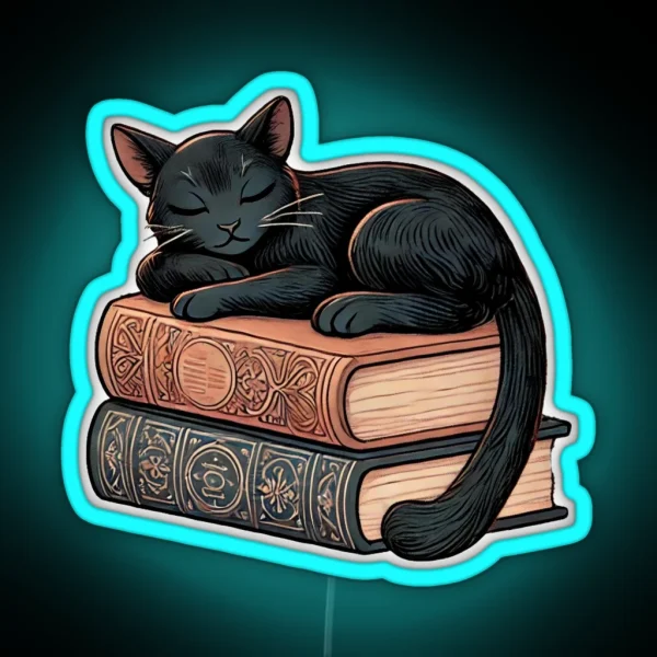 Enchanted Slumber Black Cat And Magical Books RGB Neon Sign