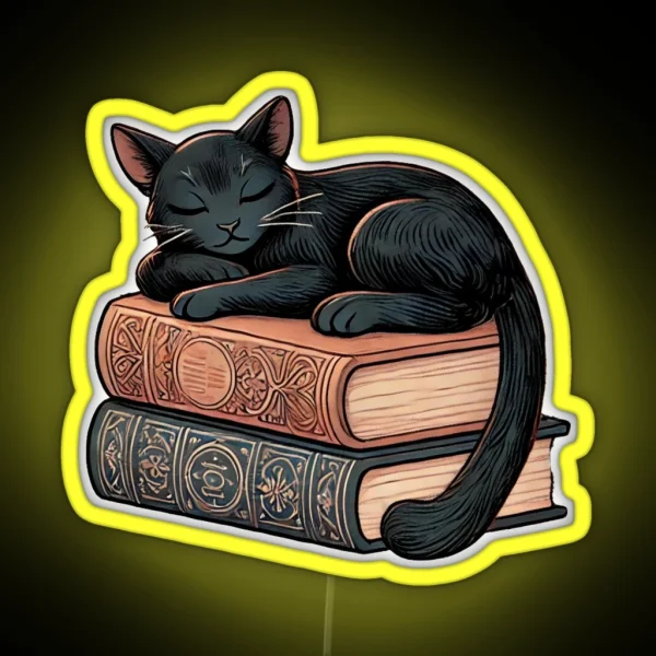 Enchanted Slumber Black Cat And Magical Books RGB Neon Sign