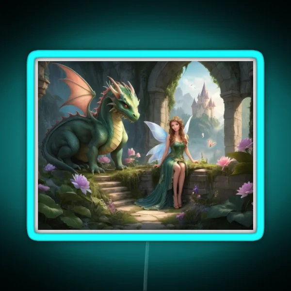 Enchanting Forest Fairy And Her Loyal Dragon RGB Neon Sign