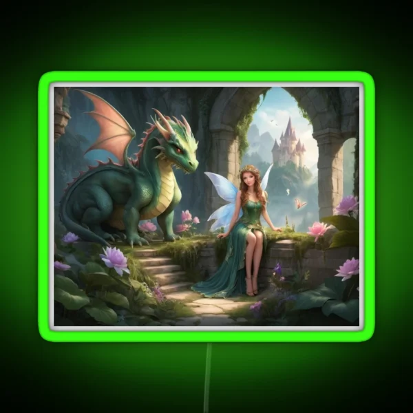 Enchanting Forest Fairy And Her Loyal Dragon RGB Neon Sign