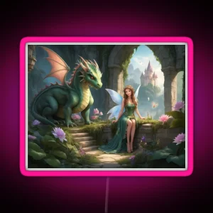 Enchanting Forest Fairy And Her Loyal Dragon RGB Neon Sign