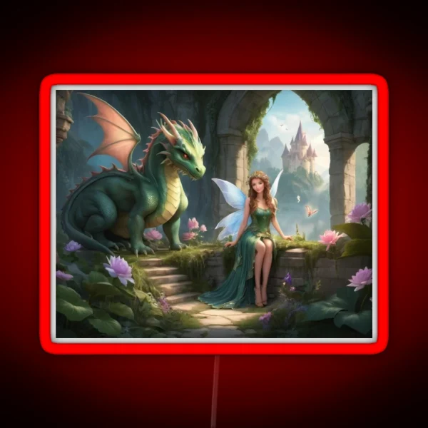 Enchanting Forest Fairy And Her Loyal Dragon RGB Neon Sign