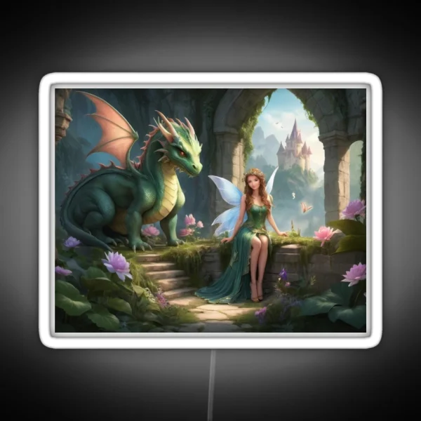 Enchanting Forest Fairy And Her Loyal Dragon RGB Neon Sign