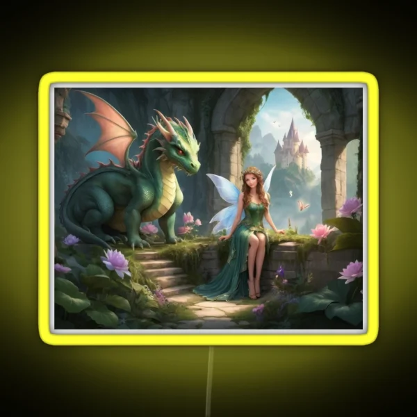 Enchanting Forest Fairy And Her Loyal Dragon RGB Neon Sign