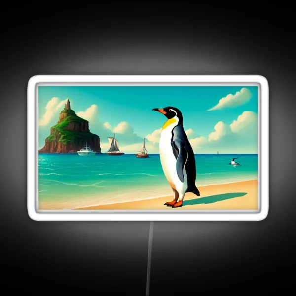 Enchanting Vintage Scene With Playful Penguin In The Ocean RGB Neon Sign