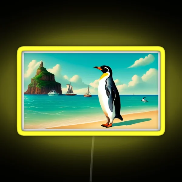 Enchanting Vintage Scene With Playful Penguin In The Ocean RGB Neon Sign