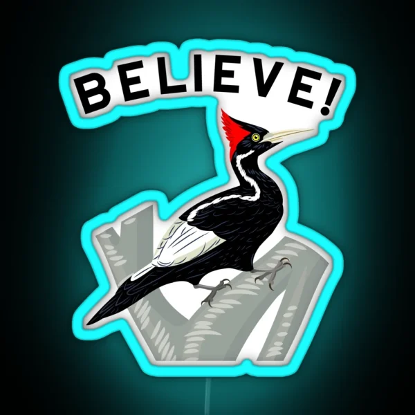 Endangered Ivory Billed Woodpecker RGB Neon Sign