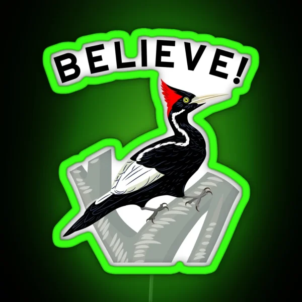 Endangered Ivory Billed Woodpecker RGB Neon Sign