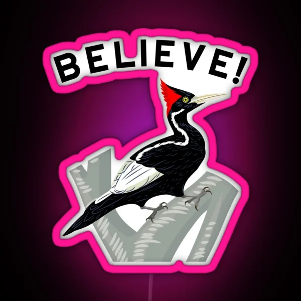 Endangered Ivory Billed Woodpecker RGB Neon Sign